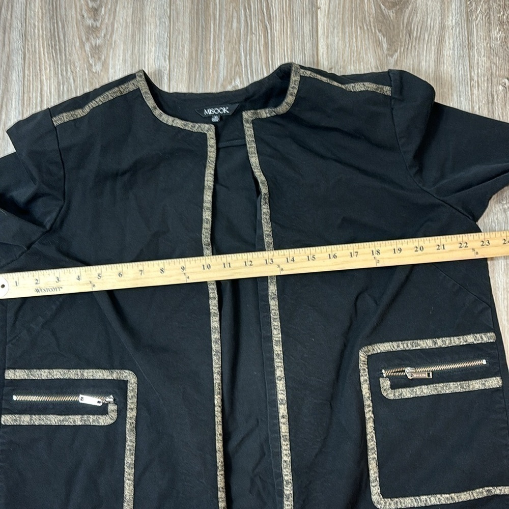 Misook   black blazer jacket  and beige trim open front blazer size medium - Picture 2 of 6